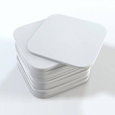 Stack of white square coasters. Mock up template for your design clipart