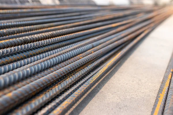 Steel bar on the road in construction site, background. — Stock Photo, Image