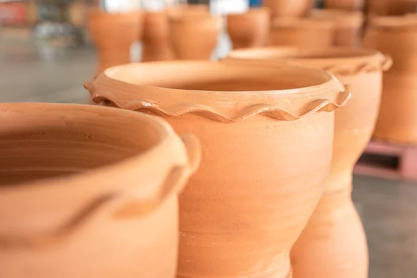 Empty ceramic brown flower pots for sale in Garden shop, Lots of