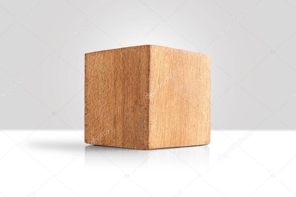   Wood cube Isolate on white  background, Brown cubic wood, with Clipping path.