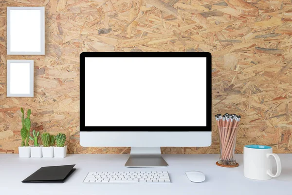 Computer Blank White Copy Space Text Mockup Design Desktop Computer Stock Picture