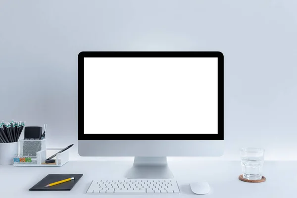 Computer Blank White Copy Space Text Mockup Design Desktop Computer Stock Photo