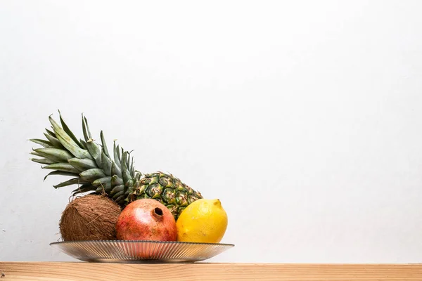 Fruits on white background with copy space