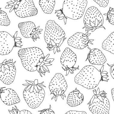 El çizilmiş çilek çizgi sanat dikişsiz desen çizilmiş. Beyaz üzerine izole. 