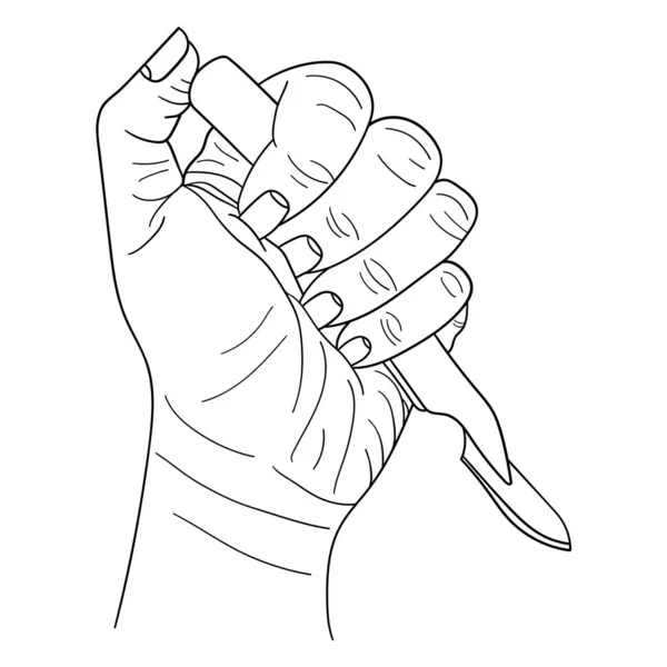 Hand Houden Van Chirurgische Mes Lijn Vector Illustratie — Stockvector