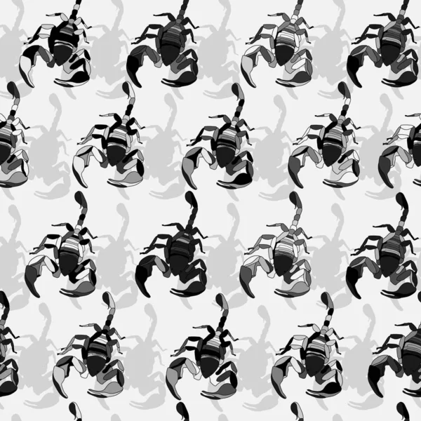 Vector Grey Camouflage Coloured Scorpions Seamless Pattern — Stock Vector