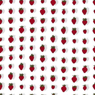 Beyaz arka plan vektör Dikişsiz desen satırlarda kırmızı çilek illüstrasyon.
