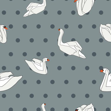 Koyu noktalar ile gri arka planda Swans ile Dikişsiz desen.