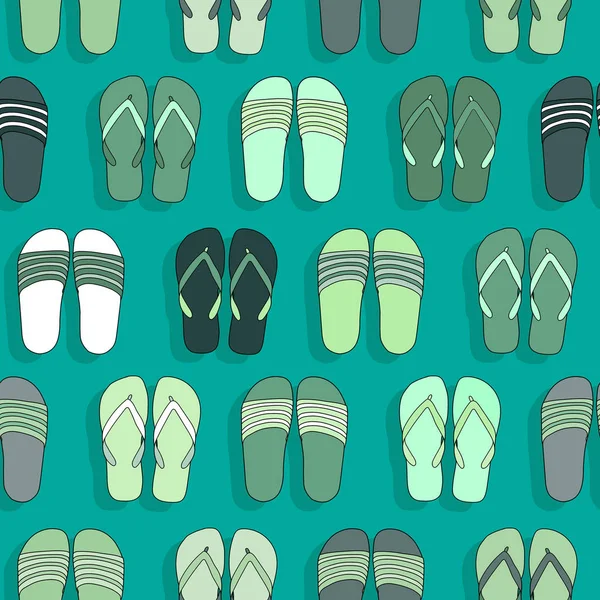 Groen Gekleurde Flip Flops Naadloze Patroon — Stockvector