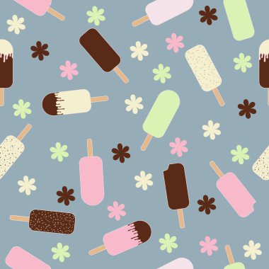 Çiçek ve mavi arka plan ile dondurmalar dikişsiz desen
