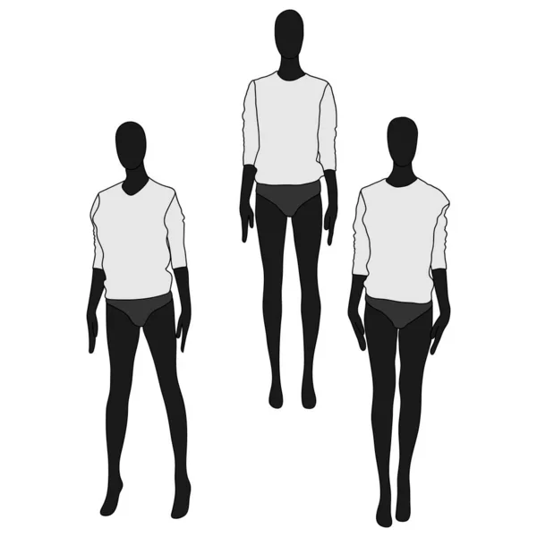 Vrouwelijke Kleding Mannequins Zwart Wit Vector Illustratie Geïsoleerd Wit — Stockvector