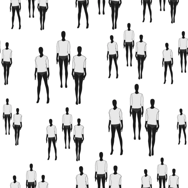 Female Clothing Mannequins Black White Vector Seamless Pattern Isolated White — Stock Vector