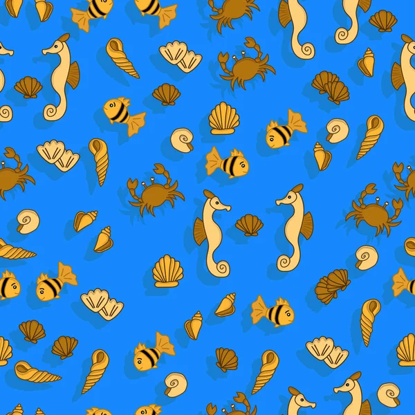 シーホース 貝殻かわいいベクトルシームレスパターン — ストックベクタ