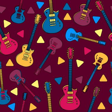 Renkli düz illüstrasyon gitar dikişsiz desen