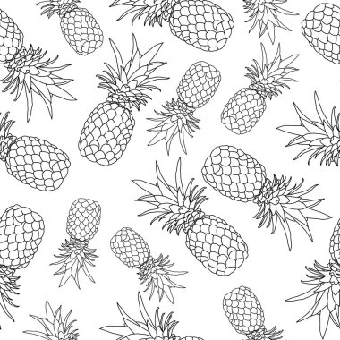 El çizilmiş siyah hat ananas izole vektör Dikişsiz desen