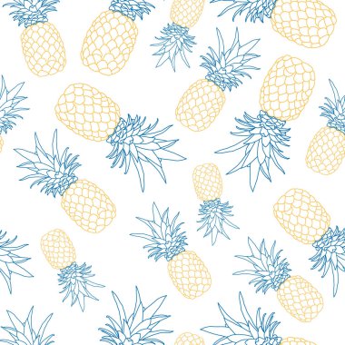El çizilmiş ananas Dikişsiz desen. Izole.