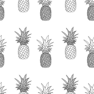 El-çizilmiş siyah çizgi ananas Dikişsiz desen. Izole.