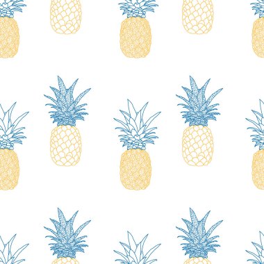 El-çizilmiş ananas Dikişsiz desen. Izole.