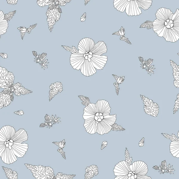 Witte Bloemen Een Pastel Blauwe Achtergrond Vector Naadloze Patroon — Stockvector