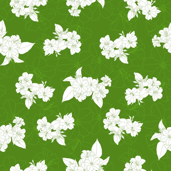 Białe Kwiaty Zielonym Tle Bez Szwu Wzór — Wektor stockowy