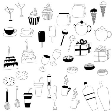 Elle çizilmiş vektör doğum günü doodle'ları