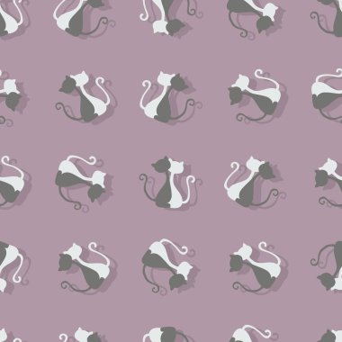 Siluet kediler çiftler vektör dikişsiz desen 