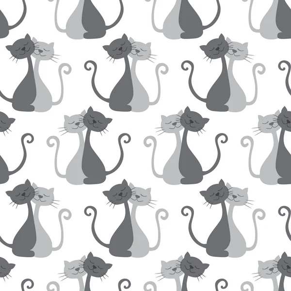 卡通灰色矢量隔离无缝模式猫夫妇 — 图库矢量图片