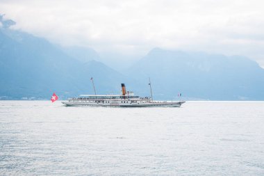 The oldest Belle Epoque steam paddle boat Montreux crossing Lake