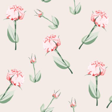 Vektör suluboya tarzı pembe eustoma ve gül dikişsiz desen. Çiçek İllüstrasyonu. Hediye paketleme kağıdı, doğum günü, anneler günü ve benzeri için kullanılabilir. Vintage arka plan. 