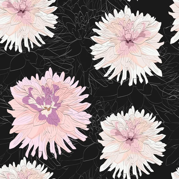 Κομψό Ενιαίο Μοτίβο Χέρι Ζωγραφισμένα Διακοσμητικά Λουλούδια Γκερμπερά Ντάλια Στοιχεία — Διανυσματικό Αρχείο