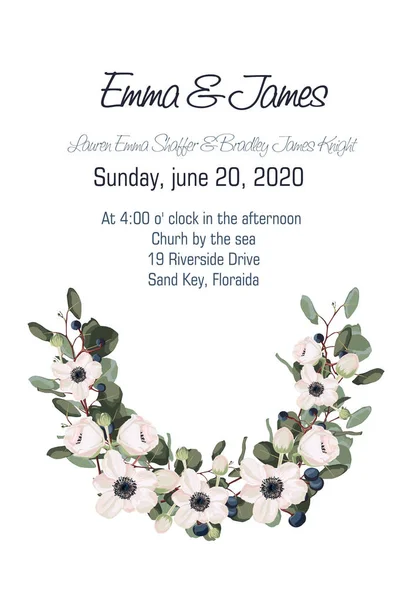 Üdvözlőkártya Virágokkal Eukaliptusz Bogyók Virágos Elem Akvarell Stílusban Használható Meghívó — ingyenes stock fotók