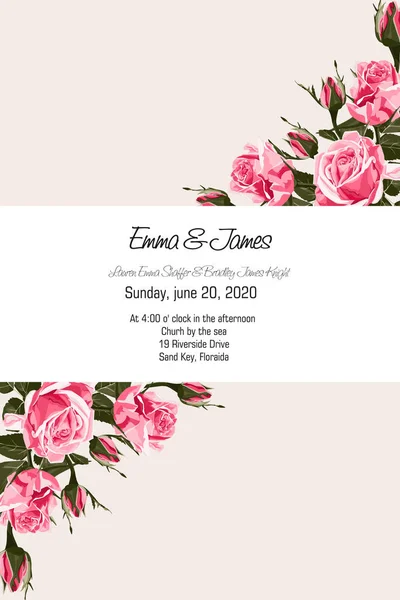 柔らかいピンクのバラ 水彩画スタイルのグリーティングカードは 結婚式 誕生日やその他の休日のための招待状として使用することができます ベクトルイラスト ヴィンテージ素朴なスタイル — ストックベクタ