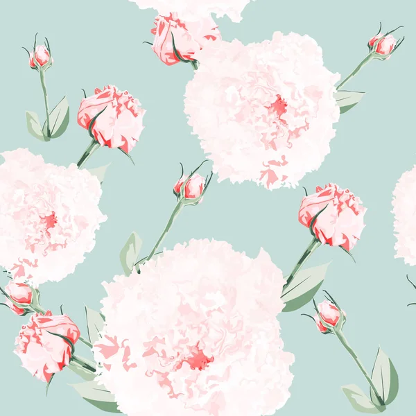 Seamless Pattern Vector Watercolor Style Pink Eustoma Illustration Flowers Vintage — Stock Vector