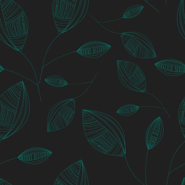 Soyut yeşil yapraklar deseni. Dikişsiz vektör siyah arka plan. 