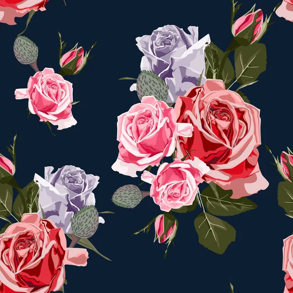 Seamless Vector Design Pattern Arranged Pink Violet Red Roses Beautiful — Free Stock Photo