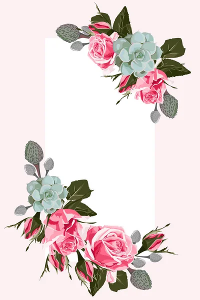 Carte Voeux Avec Des Roses Roses Succulente Aquarelle Vintage Peut — Image vectorielle