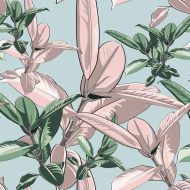 Güzel dikişsiz vektör çiçek deseni, tropikal ficus, orman yaprağı ile ilkbahar yaz arka plan. Egzotik botanik duvar kağıdı. Işık arka planı. 