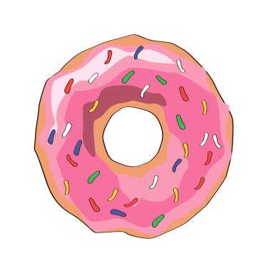 Pembe sırlı çörek. Simge, vektör çizimi. Karamel çörek burcu. Fırın menüsü veya kafe için. 