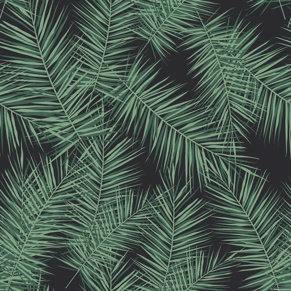 Fondo Tropical Oscuro Con Plantas Selva Patrón Tropical Vector Inconsútil — Archivo Imágenes Vectoriales