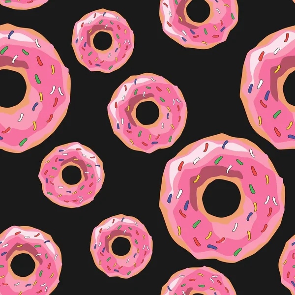 Vector Seamless Pattern Colorful Glaze Sprinkles Donuts Background Fresh Yummy — Stock Vector