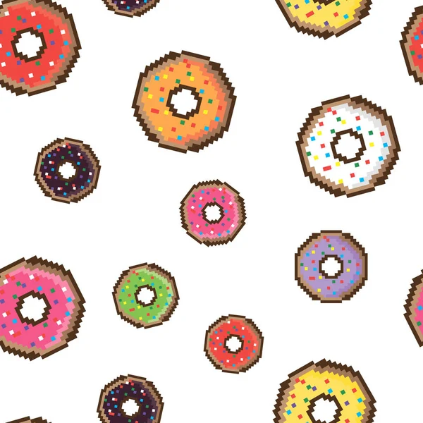 Style Pixel Délicieux Donut Motif Sans Couture Des Beignets Ancienne — Image vectorielle