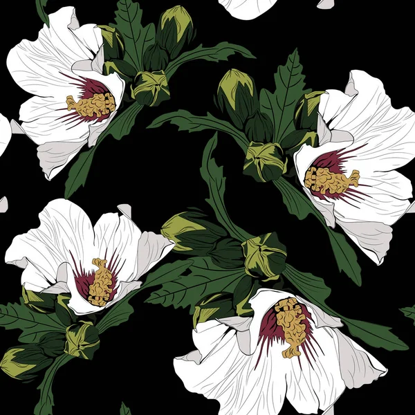 Vector Fără Sudură Grafică Grafică Modă Desen Flori Hibiscus Imprimare — Vector de stoc