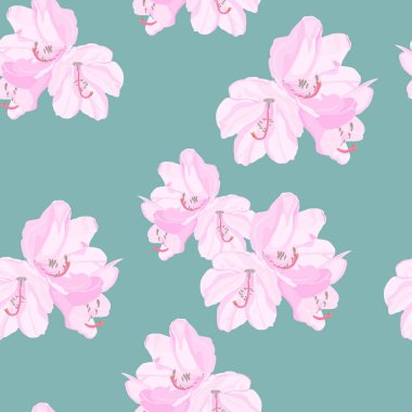 Nane arka plan üzerinde cennet pembe rhododendron çiçekleri ile Dikişsiz tropikal vektör deseni. Tasarım düğün davetiyeleri, tebrik kartları, tekstil için İllüstrasyon. 