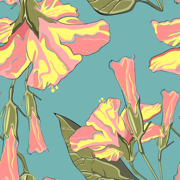 Καλοκαιρινό Χαβανέζικο Μοτίβο Άνθη Ιβίσκου Φωτεινά Χρώματα — Διανυσματικό Αρχείο