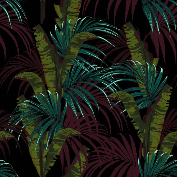 Tropischen Hintergrund Mit Dschungelpflanzen Nahtloses Tropisches Vektormuster Mit Blauen Palmblättern — Stockvektor
