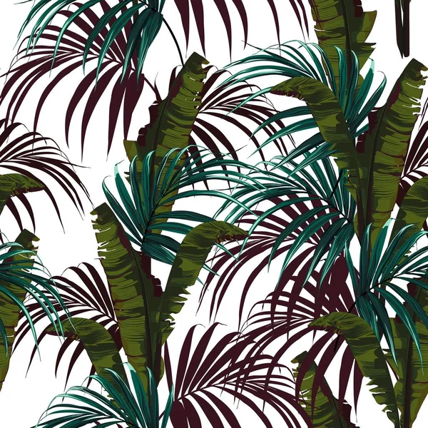 Tropische Achtergrond Met Jungle Planten Naadloze Vector Tropische Patroon Met — Stockvector