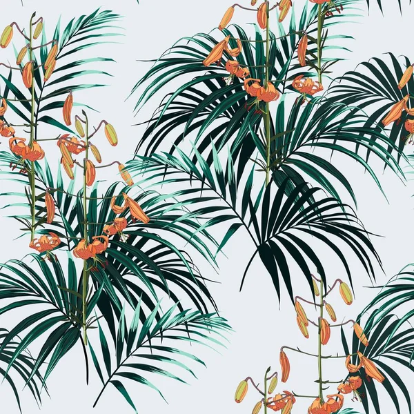 Fondo Tropical Con Plantas Selva Patrón Tropical Vectorial Inconsútil Con — Archivo Imágenes Vectoriales