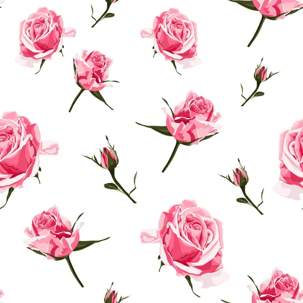 Padrão Sem Costura Vetor Design Estilo Aquarela Floral Rosas Rosa —  Vetores de Stock