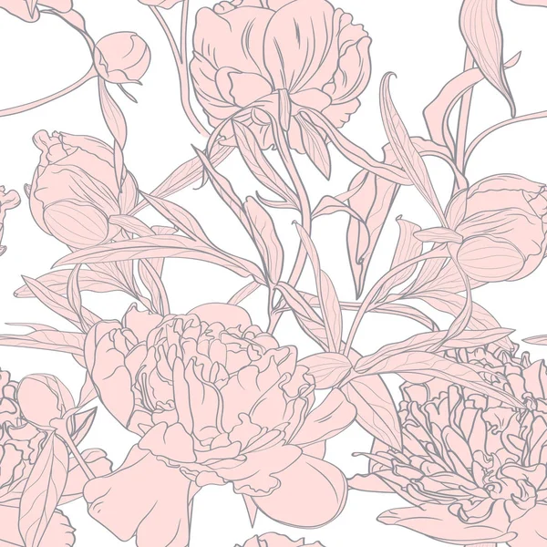 Croquis Vectoriel Dessiné Main Illustration Fleurs Pivoines Roses Motif Sans — Image vectorielle