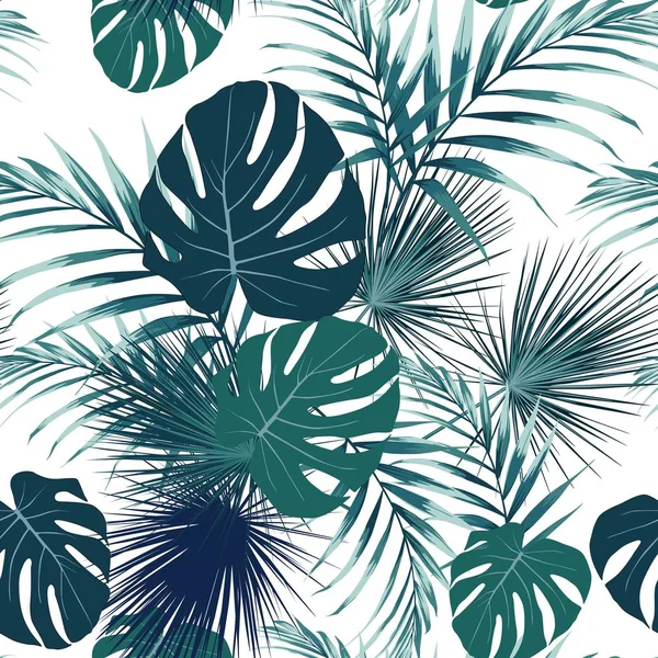 Naadloos Patroon Met Tropische Bladeren Darck Helder Groene Palm Bladeren — Stockvector